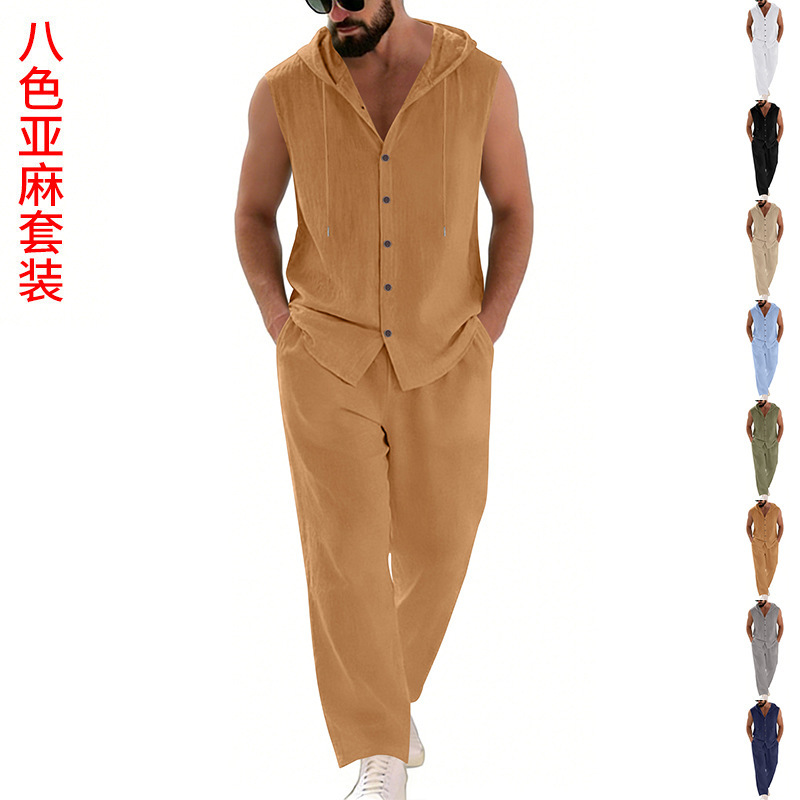 Summer Clothing Usa - Men's Casual Linen Suit Hooded Sweater