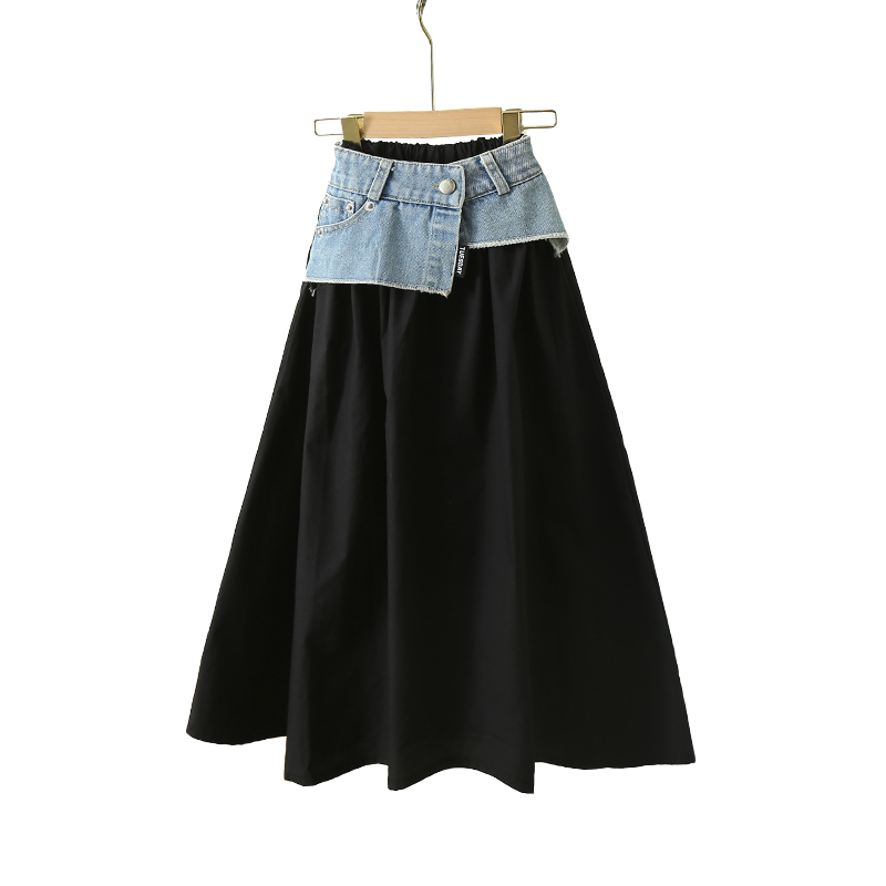 Summer Clothing Teens - Korean Child Long Patchwork Denim Skirt