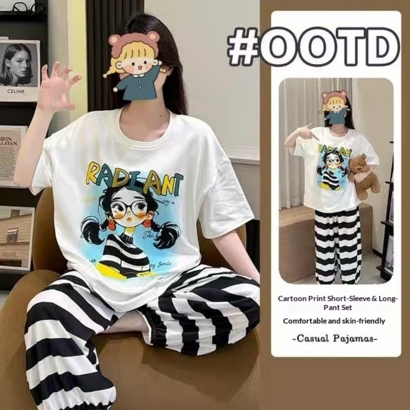 Women's Short Sleeved Long Pan - Summer House Clothing 评论和价格