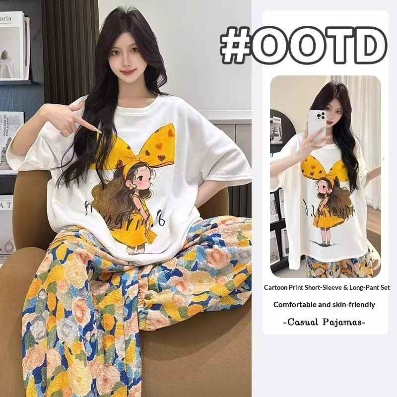 Women's Short Sleeved Long Pan - Summer House Clothing 评论和价格