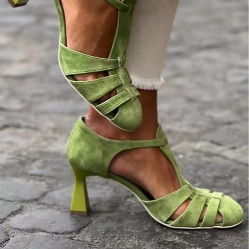 Women's Green Suede Kitten Hee - Summer Clothing Collection 评论和价格