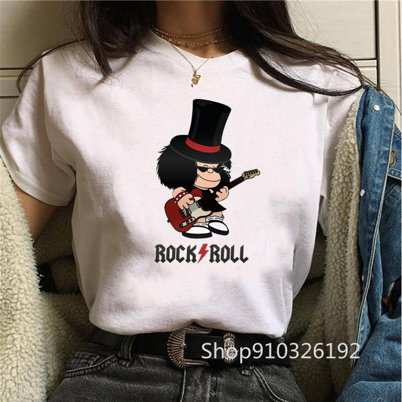 Rock Roll Mafalda tshirt Funny - Summer Clothing Teens 评论和价格