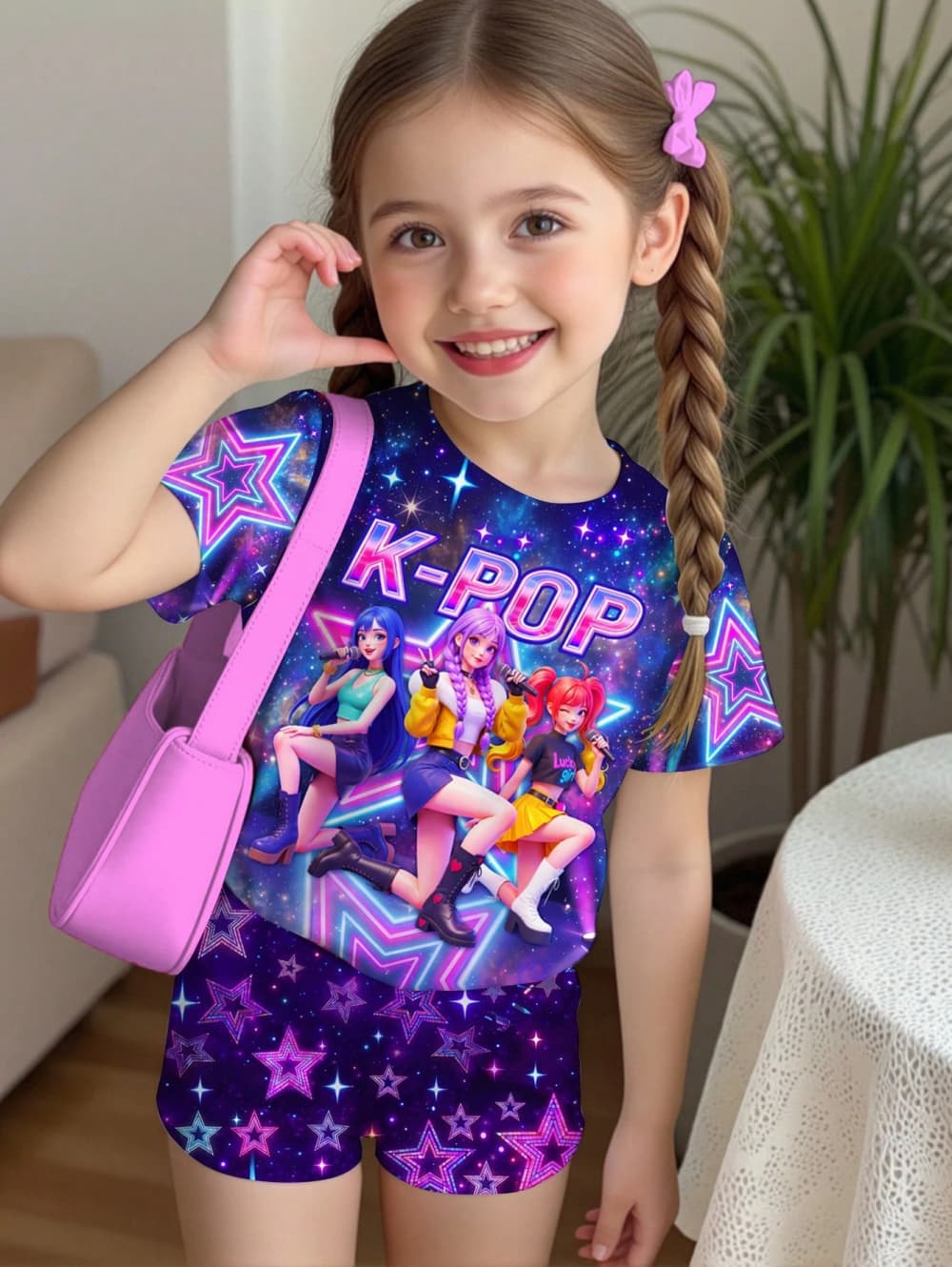 K-Pop Cartoon Graphic Girls T- - Summer Clothing List 评论和价格