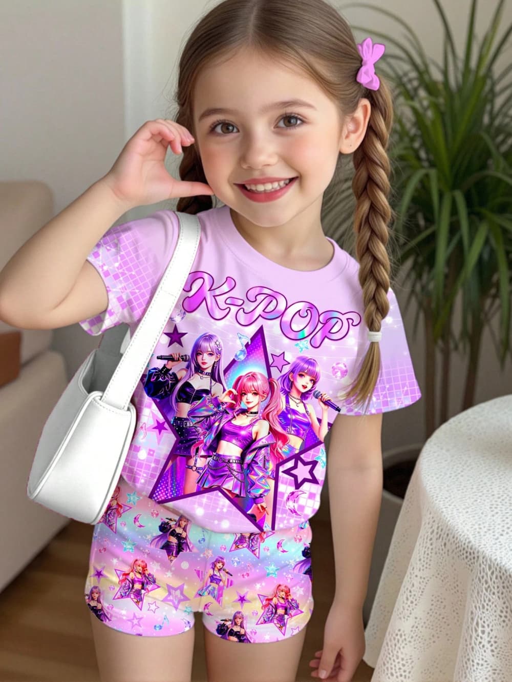 K-Pop Cartoon Graphic Girls T- - Summer Clothing List 评论和价格