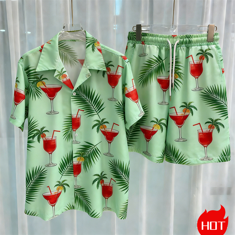 Summer Men's Shirt Sets Plants - Beach Shirt Hawaiian 评论和价格